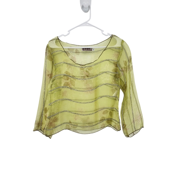 Bodil Women's Nylon Sheer Floral Contrast Stitching Boxy Blouse - M - Picture 1 of 6
